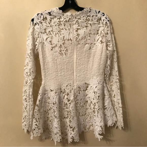 Oscar de la Renta Long-Sleeve Floral Guipure Lace Blouse - Picture 2 of 5